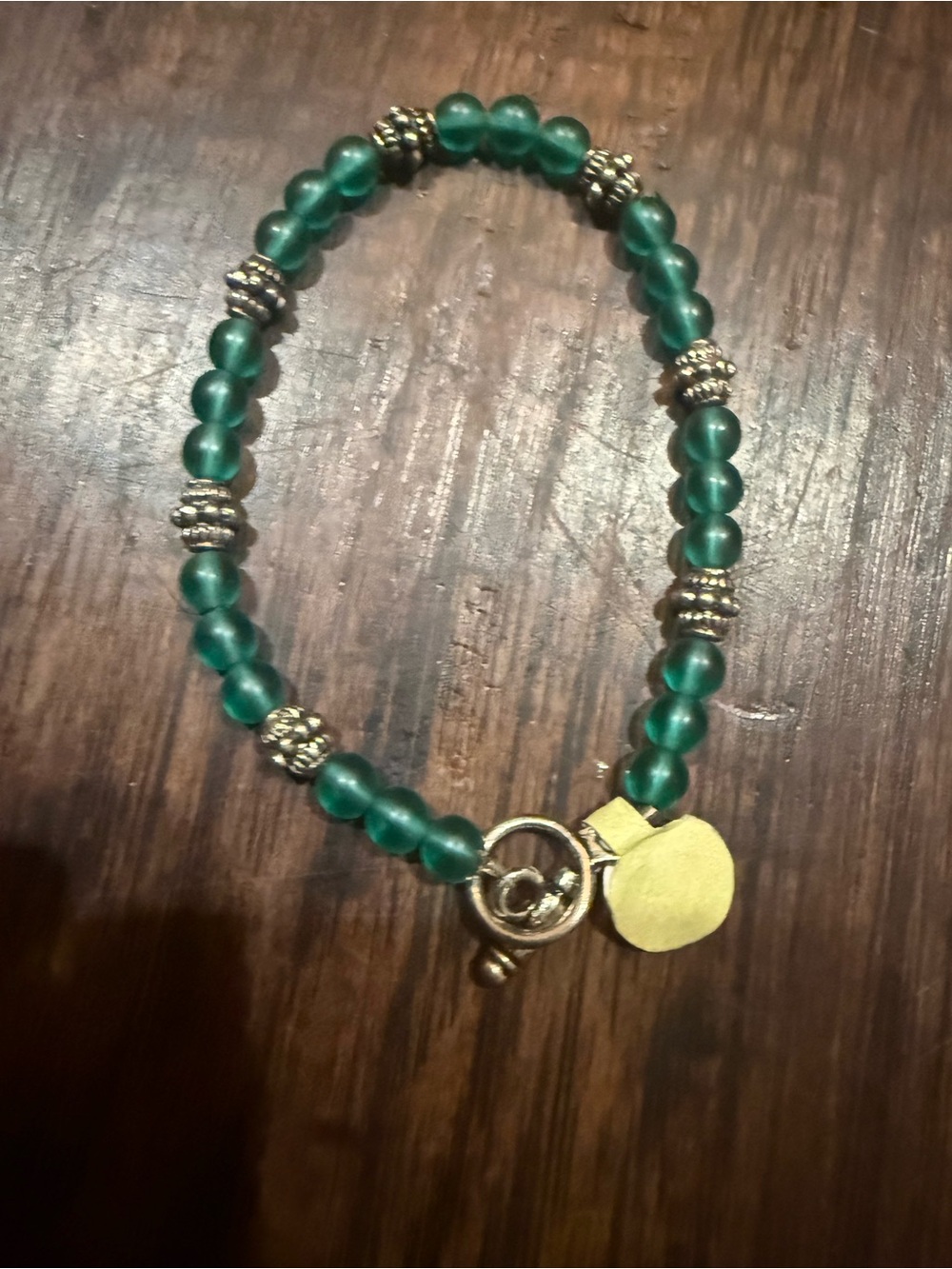 Green Beaded Stretch Bracelet with Gold Accents